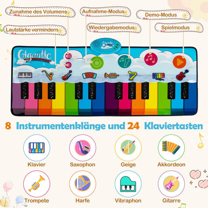 Kinderklaviermatte mit 8 Instrumenten, 24 Tasten, 120x47 cm
