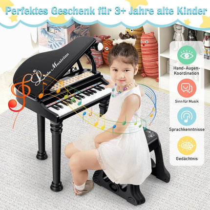 Kids' Piano with 31 Keys & Stool – Black, 35x30x55 cm