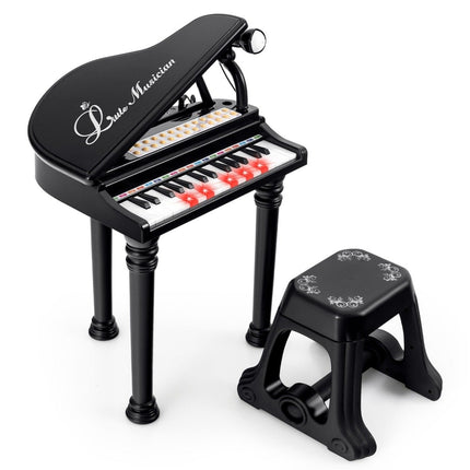 Kids' Piano with 31 Keys & Stool – Black, 35x30x55 cm