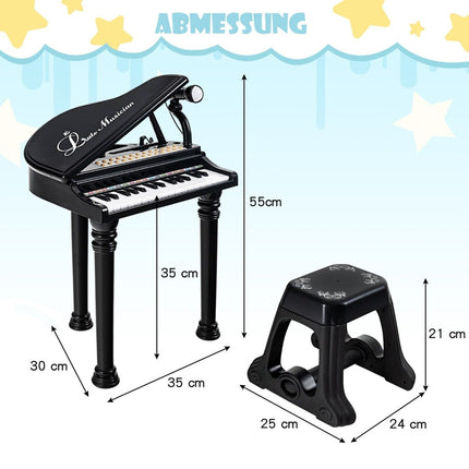 Kids' Piano with 31 Keys & Stool – Black, 35x30x55 cm