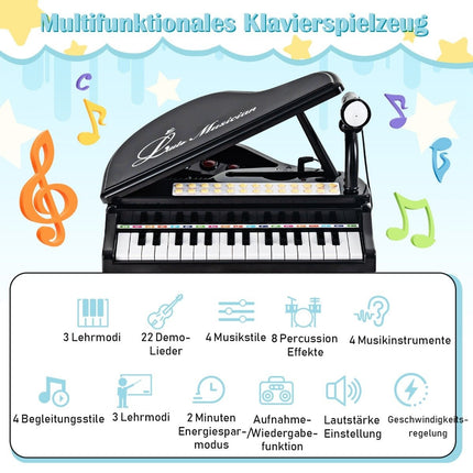 Kids' Piano with 31 Keys & Stool – Black, 35x30x55 cm