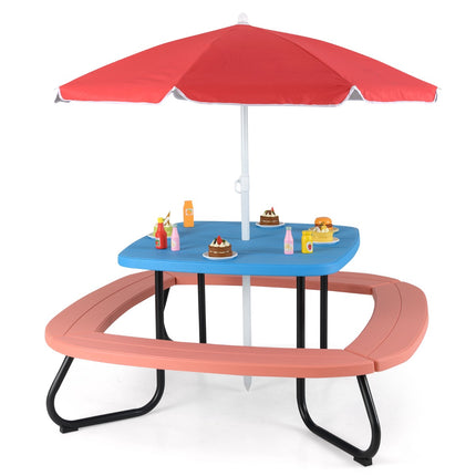 Picknicktisch-Set für Kinder, 8 Sitzplätze, verstellbarer Sonnenschirm