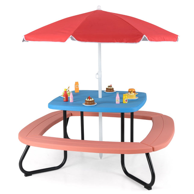 Picknicktisch-Set für Kinder, 8 Sitzplätze, verstellbarer Sonnenschirm