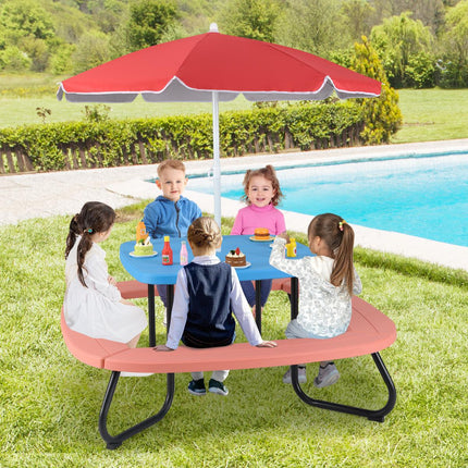 Picknicktisch-Set für Kinder, 8 Sitzplätze, verstellbarer Sonnenschirm