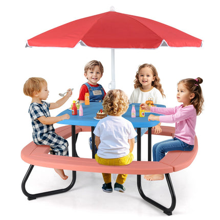 Picknicktisch-Set für Kinder, 8 Sitzplätze, verstellbarer Sonnenschirm