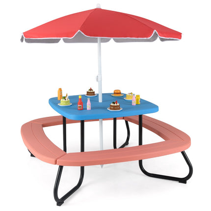 Picknicktisch-Set für Kinder, 8 Sitzplätze, verstellbarer Sonnenschirm