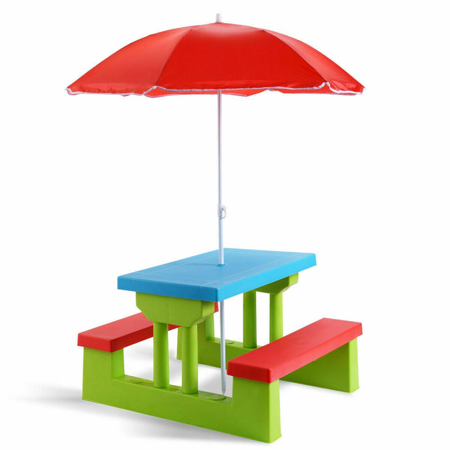 Kinder-Picknicktisch-Set mit 2 Bänken und Sonnenschirm, 4-Sitzer