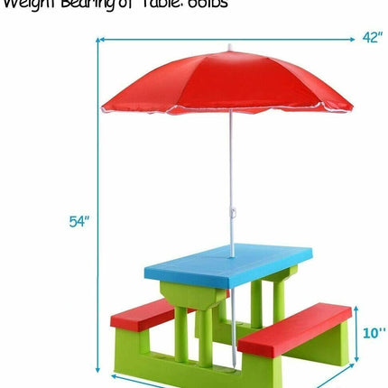 Kinder-Picknicktisch-Set mit 2 Bänken und Sonnenschirm, 4-Sitzer