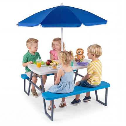 Picknicktisch-Set für Kinder mit verstellbarem Sonnenschirm, Blau