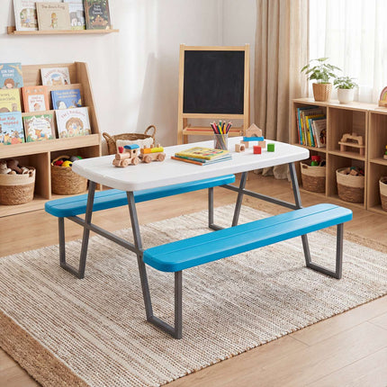 Picknicktisch-Set für Kinder mit verstellbarem Sonnenschirm, Blau