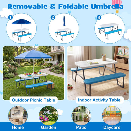 Picknicktisch-Set für Kinder mit verstellbarem Sonnenschirm, Blau