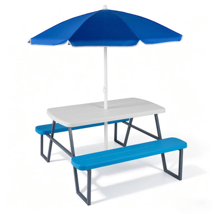 Picknicktisch-Set für Kinder mit verstellbarem Sonnenschirm, Blau
