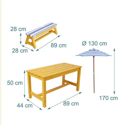 Picknick-Tischset für Kinder mit Sonnenschirm und Kissen