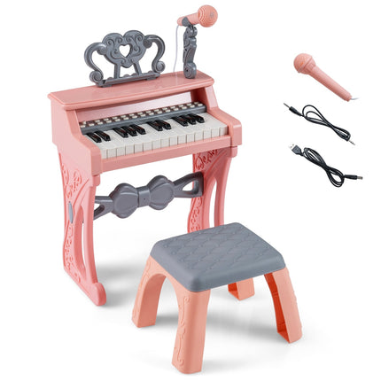 Kids Pink 25-Key Keyboard with Stool & Microphone