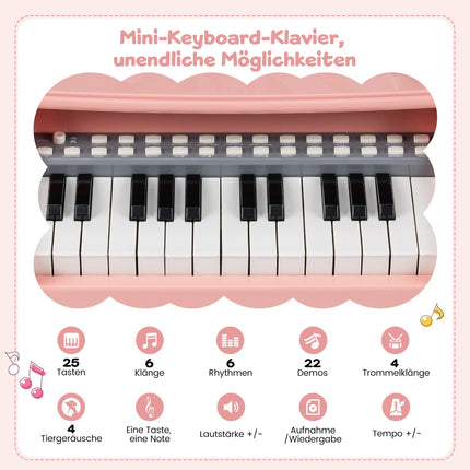 Kids Pink 25-Key Keyboard with Stool & Microphone