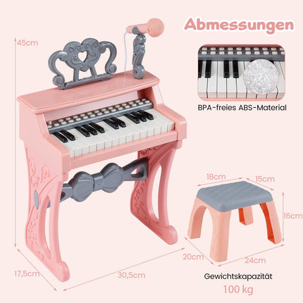 Kids Pink 25-Key Keyboard with Stool & Microphone