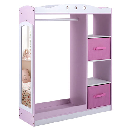 Kids Pink Dress Up Storage with Mirror and Shelves