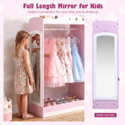 Kids Pink Dress Up Storage with Mirror and Shelves