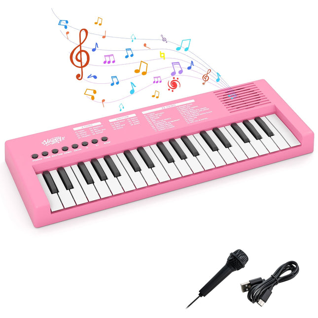 Kinder-Pinkes Keyboard-Klavier, 37 Tasten, 8 Rhythmen, USB & Batterie