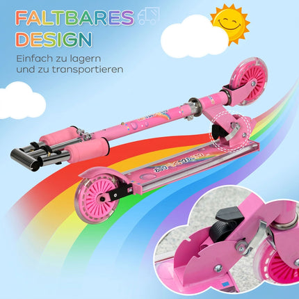 Kids' Pink Scooter with LED Wheels, Adjustable Handlebar