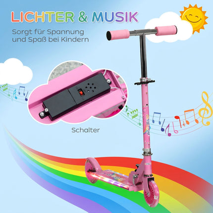Kids' Pink Scooter with LED Wheels, Adjustable Handlebar