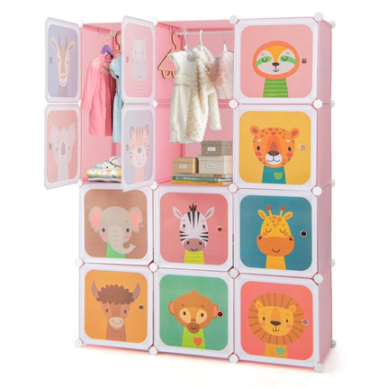 Kinder-Kunststoffkleiderschrank mit 12 Würfeln und Türen, Rosa