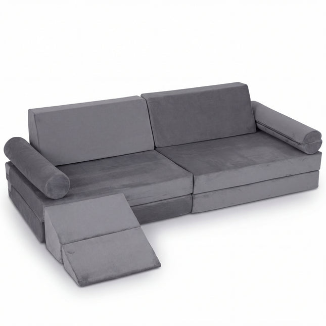 Kinder Spielsofa, 10-teiliger modularer Schaumstoff-Kletterer, Grau