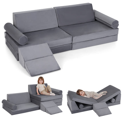 Kinder Spielsofa, 10-teiliger modularer Schaumstoff-Kletterer, Grau