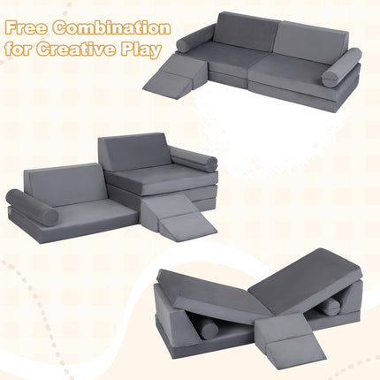 Kinder Spielsofa, 10-teiliger modularer Schaumstoff-Kletterer, Grau