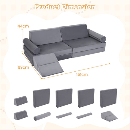 Kinder Spielsofa, 10-teiliger modularer Schaumstoff-Kletterer, Grau
