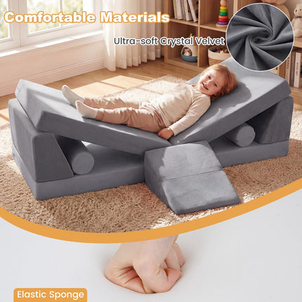 Kinder Spielsofa, 10-teiliger modularer Schaumstoff-Kletterer, Grau