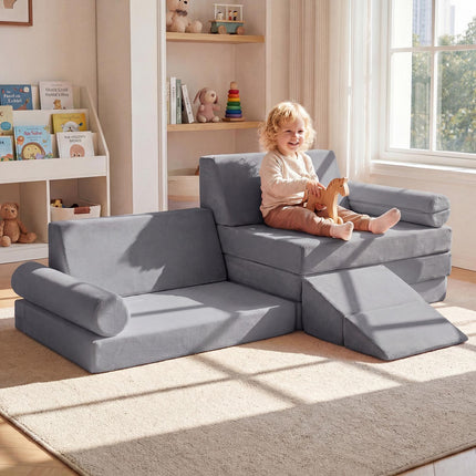Kinder Spielsofa, 10-teiliger modularer Schaumstoff-Kletterer, Grau