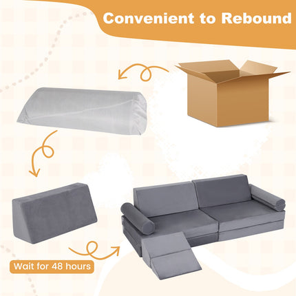 Kinder Spielsofa, 10-teiliger modularer Schaumstoff-Kletterer, Grau