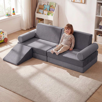 Kinder Spielsofa, 10-teiliger modularer Schaumstoff-Kletterer, Grau