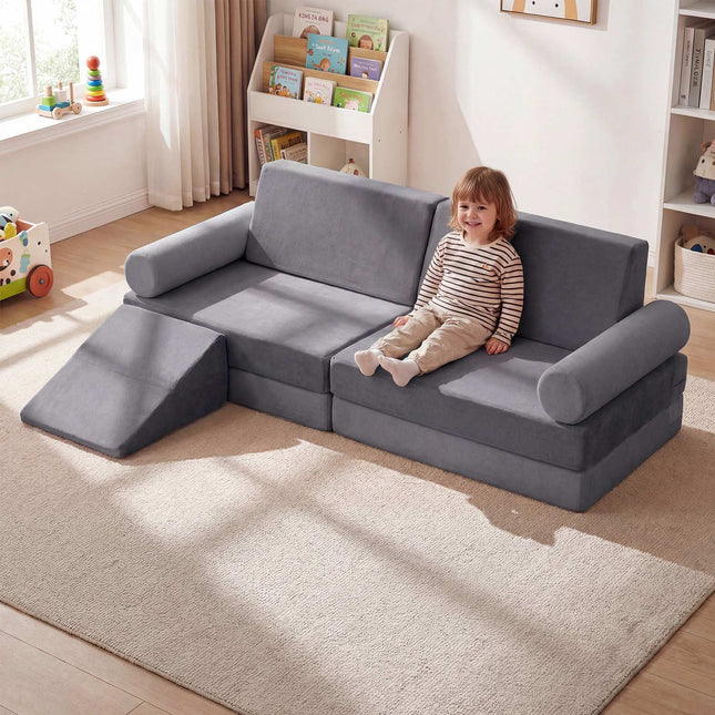 Kinder Spielsofa, 10-teiliger modularer Schaumstoff-Kletterer, Grau