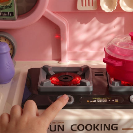 Kids Play Kitchen 33-Piece Set with Lights and Sounds, Water Sink, Oven, Pink