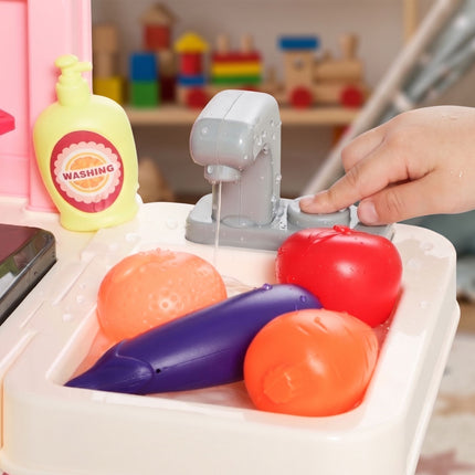 Kids Play Kitchen 33-Piece Set with Lights and Sounds, Water Sink, Oven, Pink