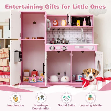 Kinder Spielküche Set – Ofen, Waschmaschine, Lichter, Pink