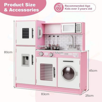 Kinder Spielküche Set – Ofen, Waschmaschine, Lichter, Pink