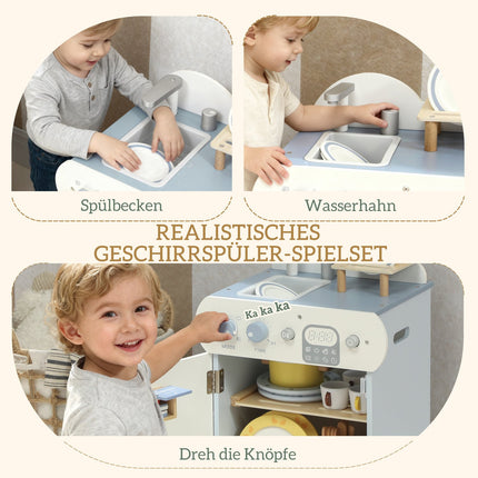 Kinder Spielküche, Geschirrspüler aus Holz, 32 Zubehörteile, MDF