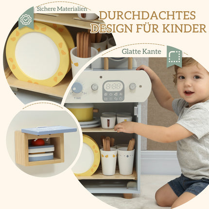 Kinder Spielküche, Geschirrspüler aus Holz, 32 Zubehörteile, MDF