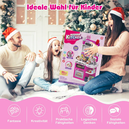 Kids' Play Kitchen Set with 54 Accessories, Pink, Ages 3+