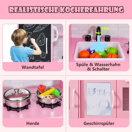 Kinder Spielküche mit Kreidetafel, Rosa, 82x24x80 cm