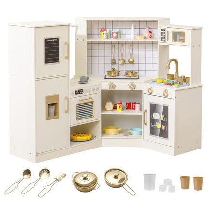 Kids Play Kitchen Set with Ice Dispenser, Oven, Microwave