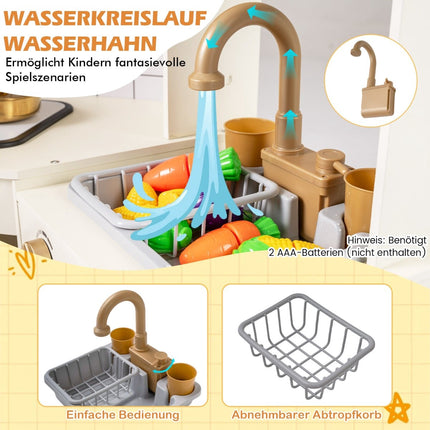 Kids Play Kitchen Set with Ice Dispenser, Oven, Microwave