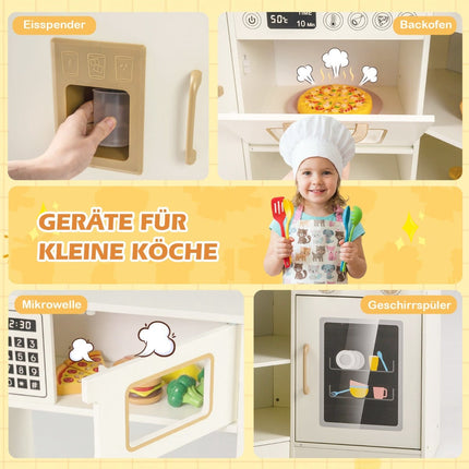 Kids Play Kitchen Set with Ice Dispenser, Oven, Microwave
