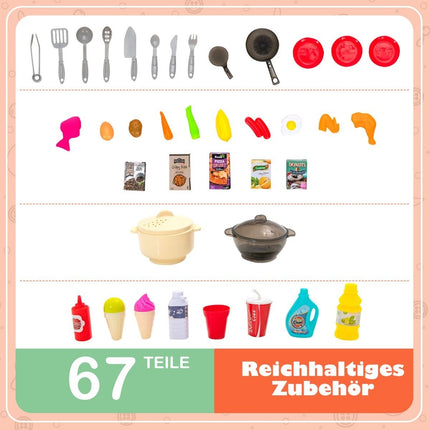 Kids' Play Kitchen with 67 Accessories, Water Pump Function