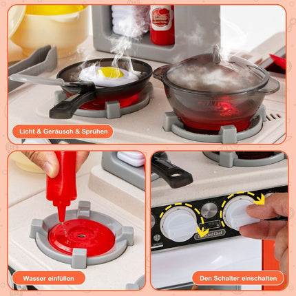 Kids' Play Kitchen with 67 Accessories, Water Pump Function