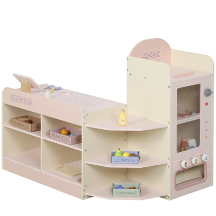 Kids Play Shop Supermarket with Checkout and Scanner, Vending Machine, Pink