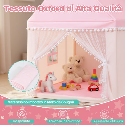 Kids Play Tent House With Mattress, Mesh Door, 2 Windows
